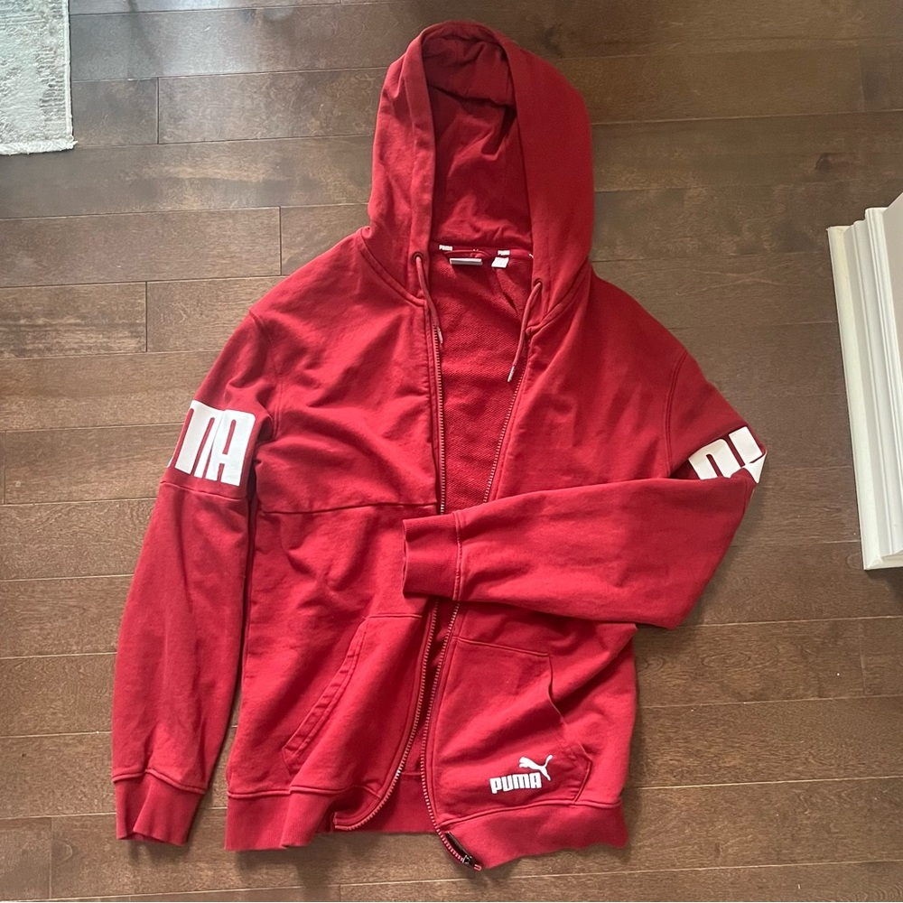 Puma Red Hoodie with Logo Design on Arms